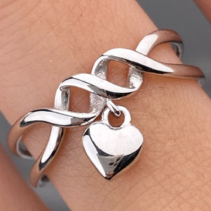 Срібне кільце родоване без каменів з сердечком РН-650, фото 1