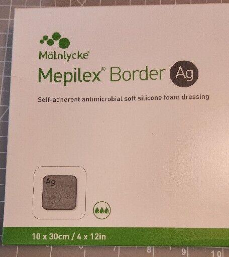 Пов'язка Мепилекс Бордер Аг Mepilex Border Ag 4x12 (10 x 30 см) —сорбційна пов'язка з окантовкою та сріблом (1 шт.)