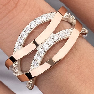 Срібне кільце з золотими накладками з фіанітами РН-286, фото 1