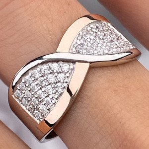 Срібна каблучка з золотими накладками з фіанітами РН-652, фото 1