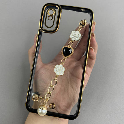 Чохол для Xiaomi Redmi 9A прозорий чохол з ланцюжком на телефон сяомі редмі 9а чорний l0o, фото 1