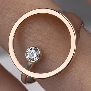 Срібна каблучка з золотими накладками з фіанітом РН-658, фото 1