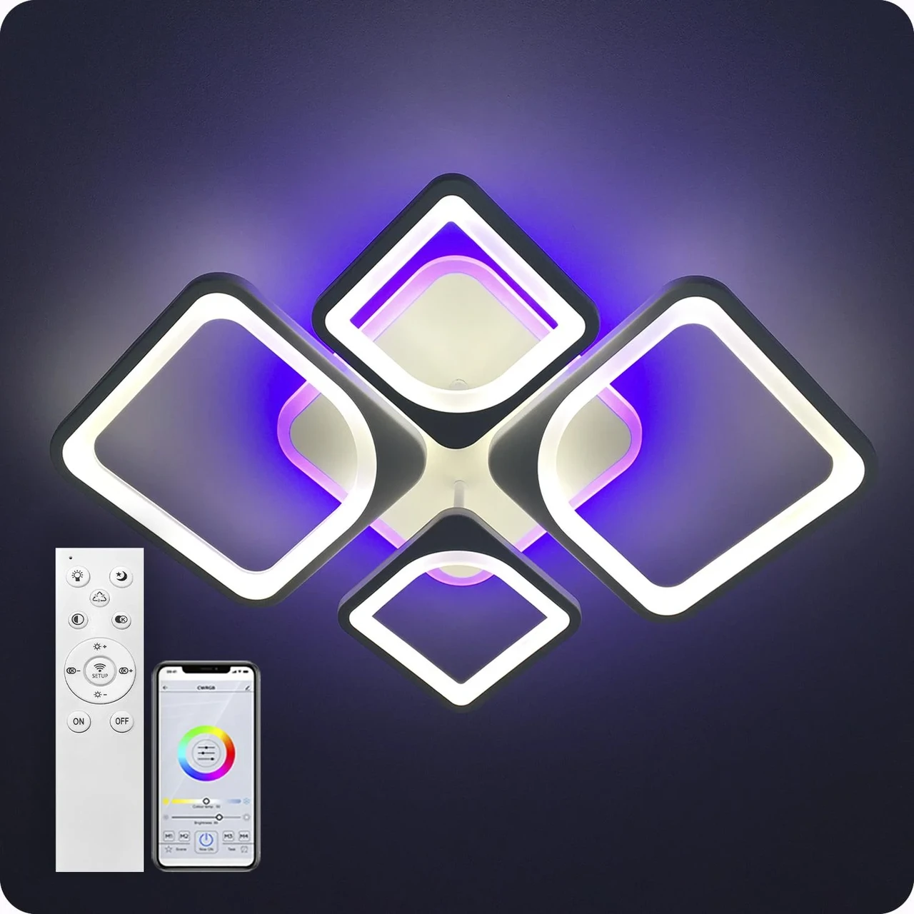 Люстра світлодіодна Light 3color з пультом BK+WH