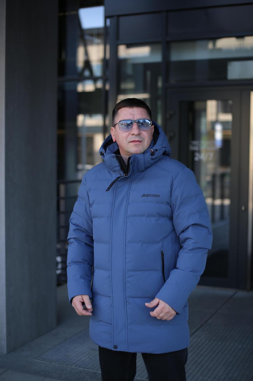 Подовжена тепла чоловіча зимова куртка Black Vinyl С24-1757C, фото 1