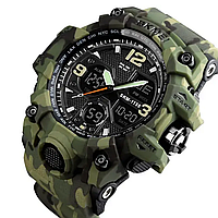 Армійський годинник зелений камуфляж водонепроникний протиударний з підсвічуванням чоловічий наручний Skmei