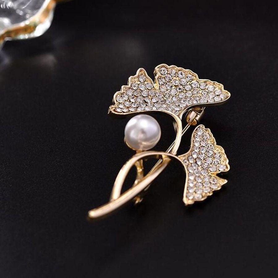 Брошка "Гинкго з перлиною", брошка із серії "Квіти та рослини", фото 1