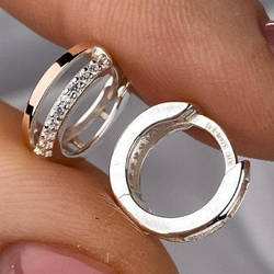 Срібні сережки-кільця (конго) з золотими накладками з фіанітами (1,1 см) РН-669