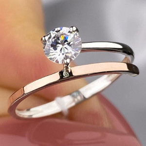 Срібна каблучка з золотими накладками з фіанітом РН-670, фото 1