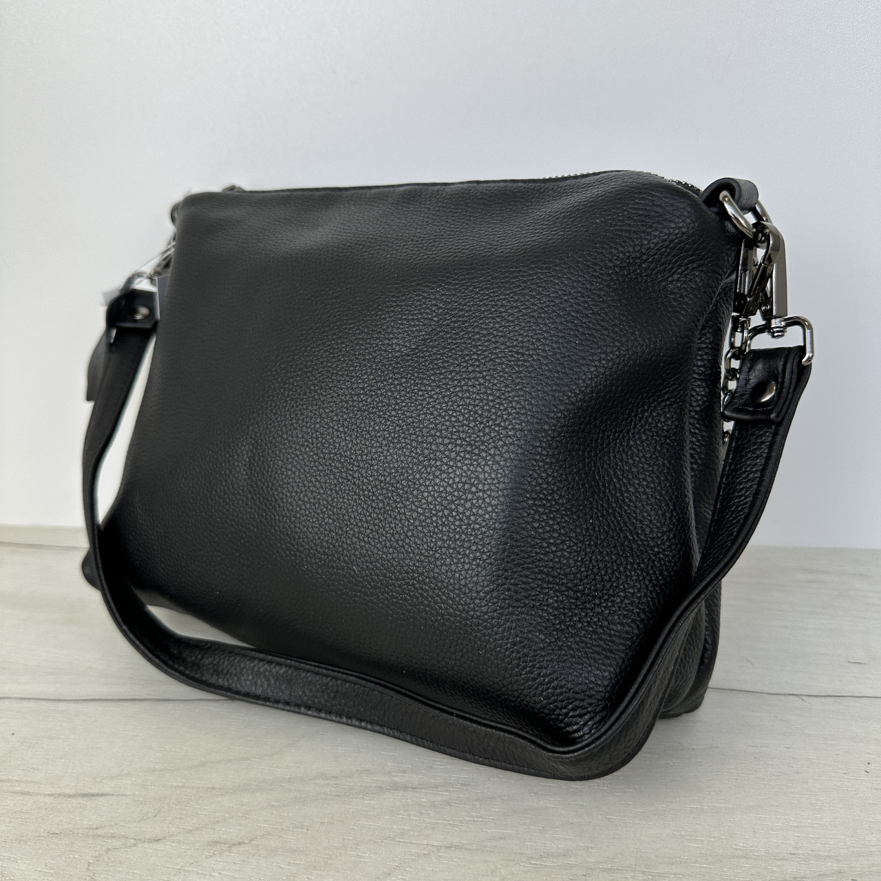 Лаконічна шкіряна сумка з ланцюжком Ланвера-4333 С101 Чорна, фото 1