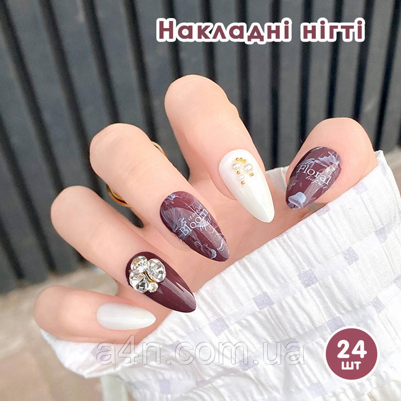 Накладні нігті 24 шт. + клей для нігтів, мигдаль для манікюру
