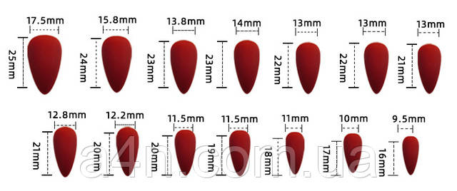 Размеры накладных ногтей