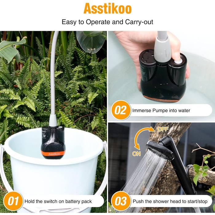 Душ для кемпінгу Asstikoo акумуляторний з насосом 3,5 л/хв, фото 1
