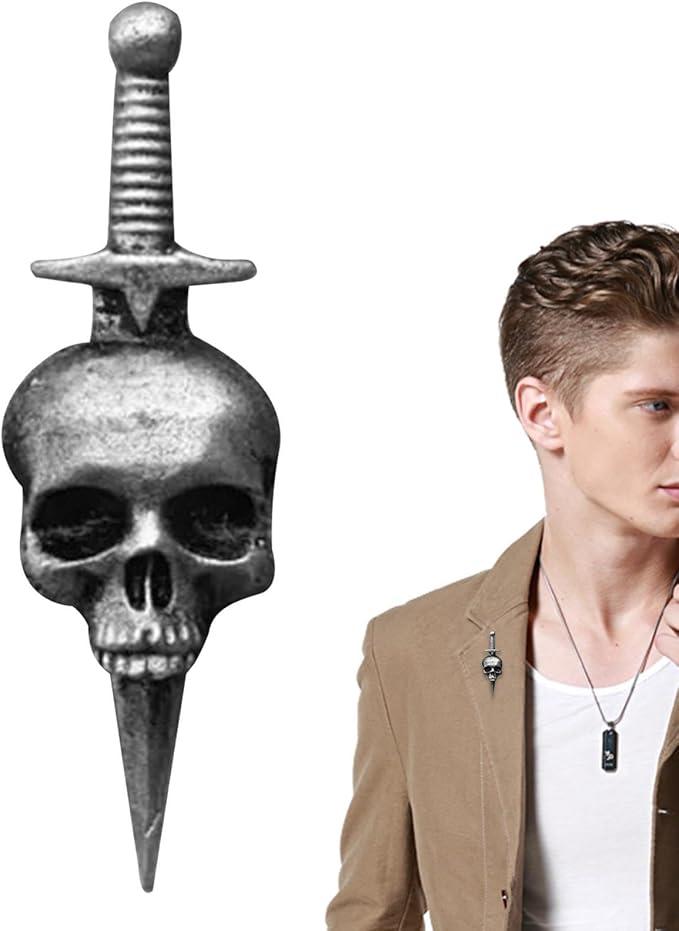 Значок, брош із металу Черепам і кінжал/пін, пірати, байкери, брош-череп на лацкан у стилі Хелловіна, фото 1