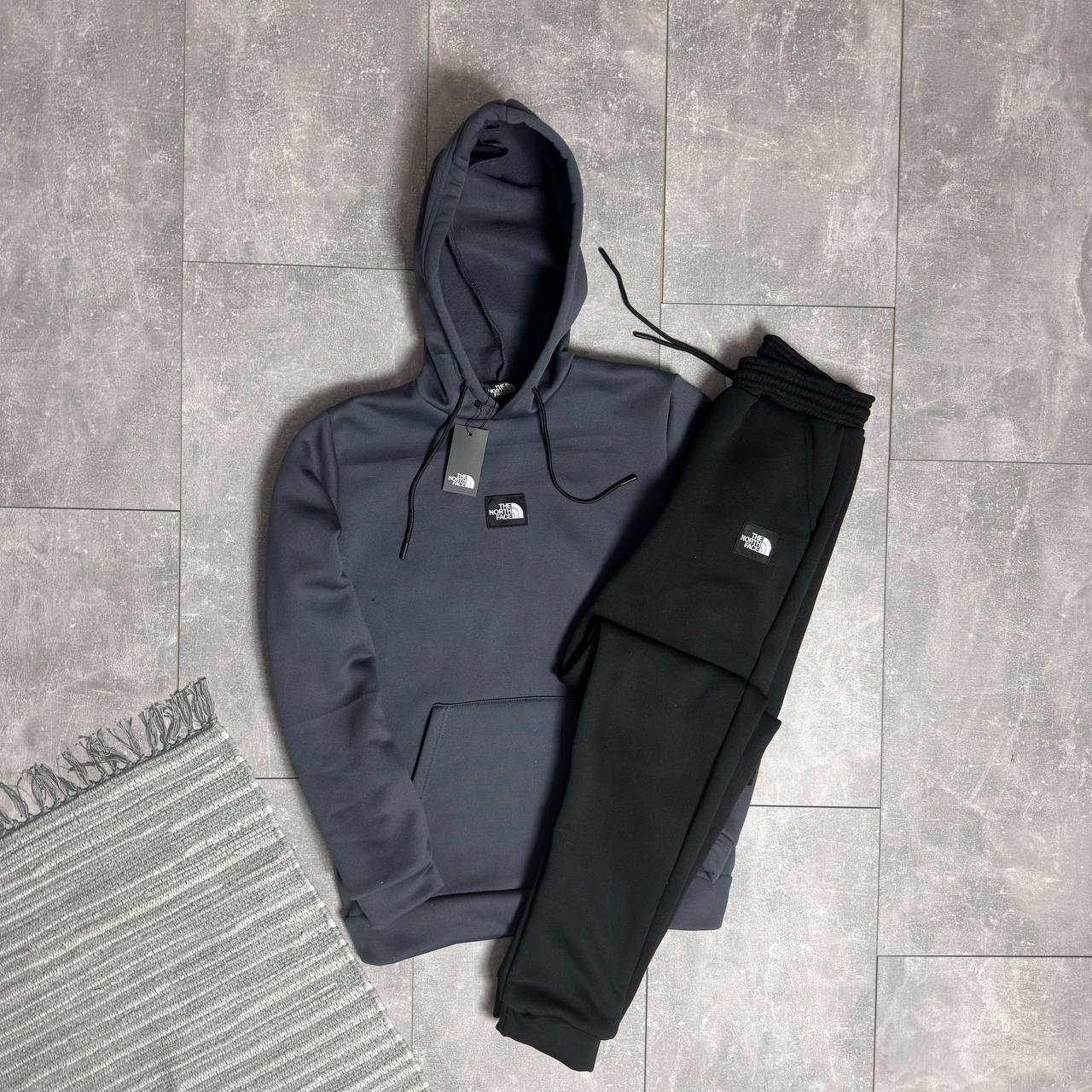 Чоловічий зимовий спортивний костюм The North Face сірий з чорним на флісі Зе Норт Фейс утеплений