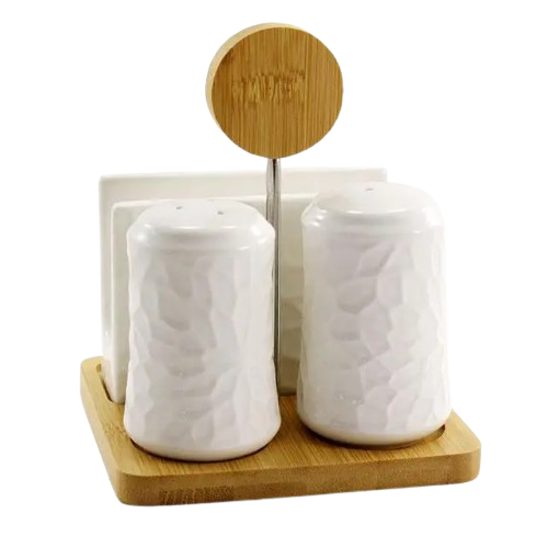 Набір ємностей для спецій (для солі/перцю/+дерев.підставка з серветницею) Interos PJ03030, фото 1