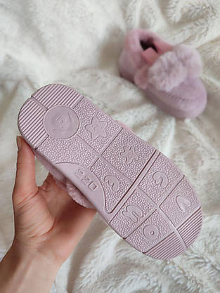 Тапочки Autolady Детские СИРЕНЕВЫЕ PURPLE велюровые с ушками и меховыми бумбонами девочкам, фото 6
