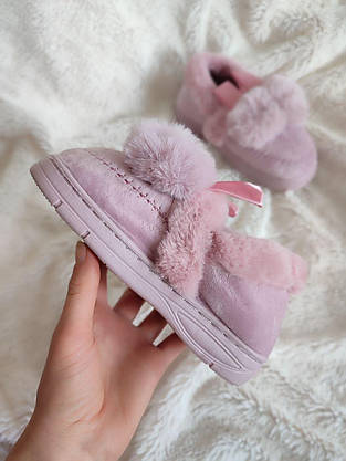 Тапочки Autolady Детские СИРЕНЕВЫЕ PURPLE велюровые с ушками и меховыми бумбонами девочкам, фото 3