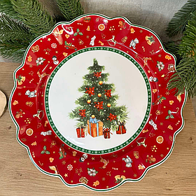 Новорічна Порцелянова фігурна тарілка 27см "Святковий флер"