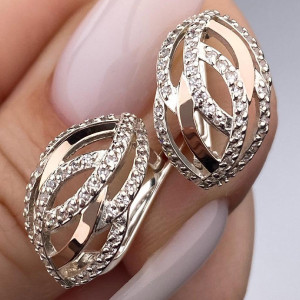 Срібні сережки з золотими накладками з фіанітами (2 см) РН-676, фото 1