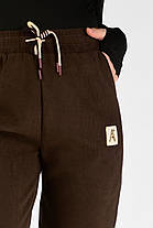 Жіночі зимові штани в рубчик (вельвет) Штани на хутрі під манжет M-2XL Темно-коричневий колір, фото 3