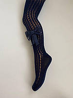 Колготи з бантиком темно сині, Розмір 9-10 років ( на зріст 122 - 132 см)
