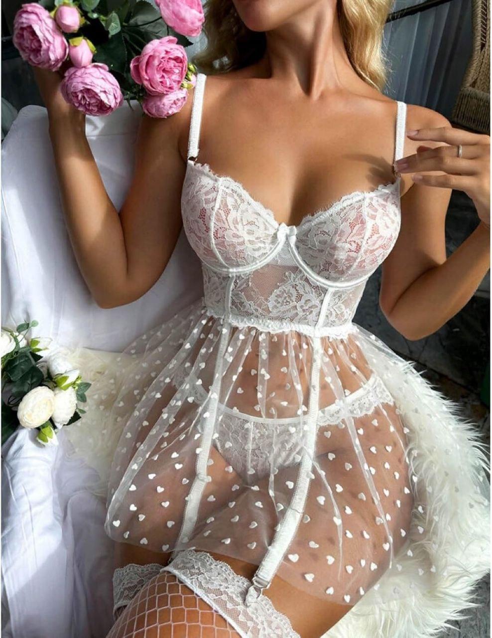 Спокусливий Пеньюар з мереживними трусиками Bride, Сексуальна прозора жіноча сорочка