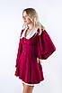 Плаття міні з емітацією корсету та комірцем бургунді 83356 (2000000137094), фото 4