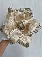 Різдвяна квітка - магнолія . Новорічна прикраса магнолія пудрова (22 см), фото 4