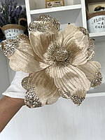 Різдвяна квітка - магнолія . Новорічна прикраса магнолія пудрова (22 см), фото 3