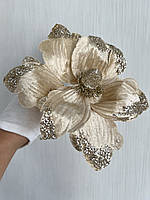 Різдвяна квітка - магнолія . Новорічна прикраса магнолія пудрова (22 см), фото 2