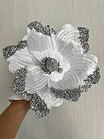 Різдвяна квітка магнолія . Новорічна прикраса - магнолія біла (22 см), фото 7