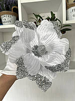 Різдвяна квітка магнолія . Новорічна прикраса - магнолія біла (22 см), фото 2