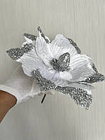 Різдвяна квітка магнолія . Новорічна прикраса - магнолія біла (22 см), фото 4