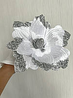 Різдвяна квітка магнолія . Новорічна прикраса - магнолія біла (22 см), фото 6