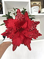 Новорічна пуансеттія. Різдвяна квітка — червона пуансеттія (22 см), фото 9