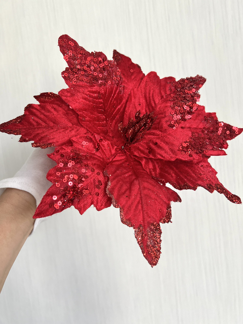 Новорічна пуансеттія. Різдвяна квітка — червона пуансеттія (22 см), фото 1