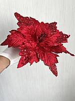 Новорічна пуансеттія. Різдвяна квітка — червона пуансеттія (22 см), фото 10