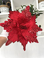 Новорічна пуансеттія. Різдвяна квітка — червона пуансеттія (22 см), фото 3