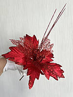 Новорічна прикраса — пуансеттія. Різдвяна квітка — пуансеттія червона (25 см), фото 8