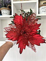 Новорічна прикраса — пуансеттія. Різдвяна квітка — пуансеттія червона (25 см), фото 2