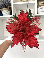 Новорічна прикраса — пуансеттія. Різдвяна квітка — пуансеттія червона (25 см), фото 4