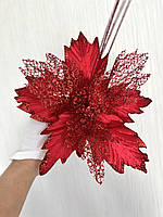 Новорічна прикраса — пуансеттія. Різдвяна квітка — пуансеттія червона (25 см), фото 3
