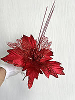 Новорічна прикраса — пуансеттія. Різдвяна квітка — пуансеттія червона (25 см), фото 7