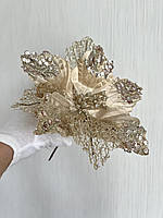 Різдвяна квітка-пуансеттія. Новорічна прикраса — пуансеттія ( шампань 25 см), фото 2