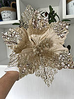 Різдвяна квітка-пуансеттія. Новорічна прикраса — пуансеттія ( шампань 25 см), фото 5