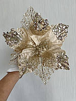 Різдвяна квітка-пуансеттія. Новорічна прикраса — пуансеттія ( шампань 25 см), фото 4