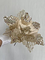 Різдвяна квітка-пуансеттія. Новорічна прикраса — пуансеттія ( шампань 25 см), фото 3