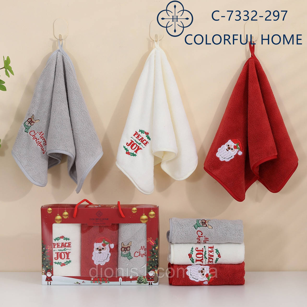 Набір кухонних рушників "Різдвяний Новорічний" із мікрофібри, 3 шт, 25х50 см, фото 1