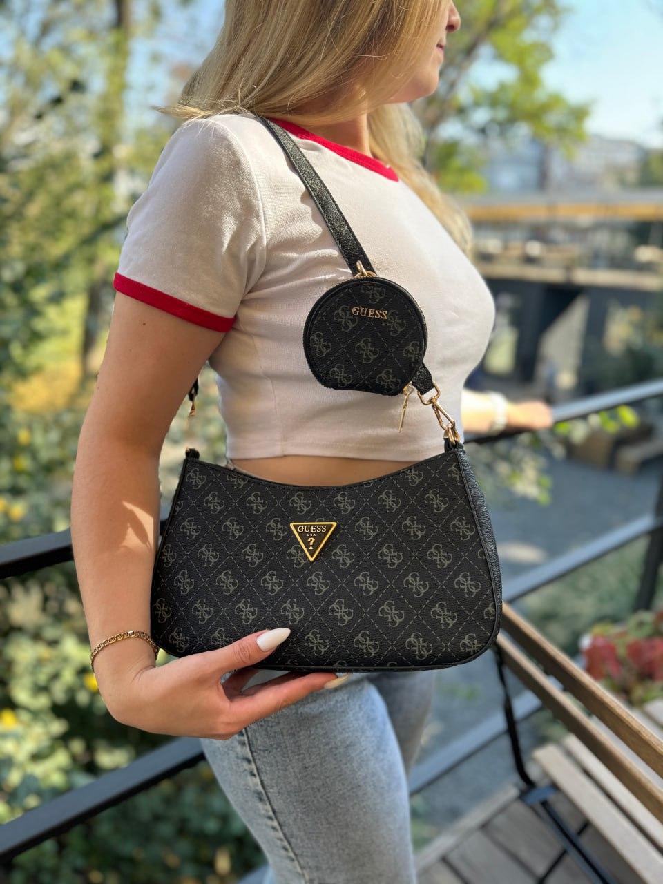 Сумка жіноча Guess Noelle багет 2 в 1 чорний