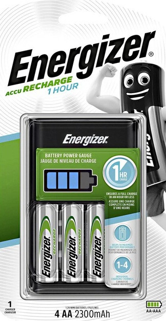 Універсальний зарядний пристрій Energizer AccuRECHARGE 1 HOUR + 4x2300mAh, AA/AAA, LED індикатор, 4 канала, Blister